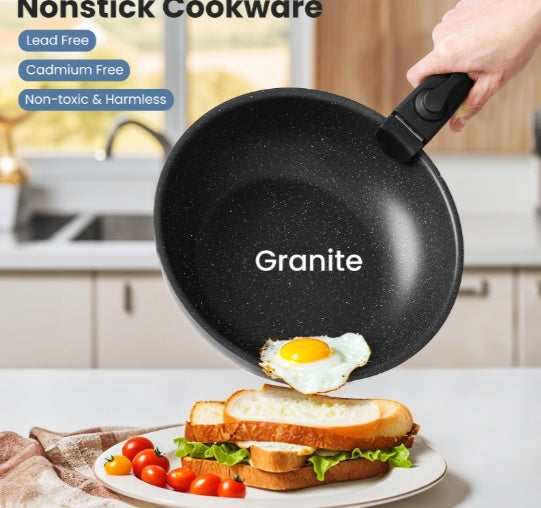 Non-Stick Cookware Set – 12-Piece Granite Pots & Pans with Detachable Handles