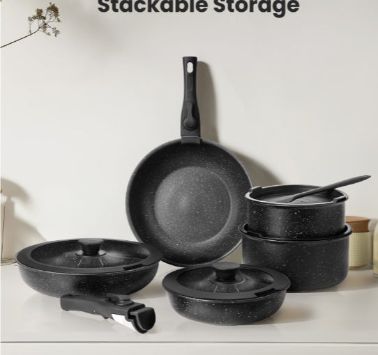 Non-Stick Cookware Set – 12-Piece Granite Pots & Pans with Detachable Handles