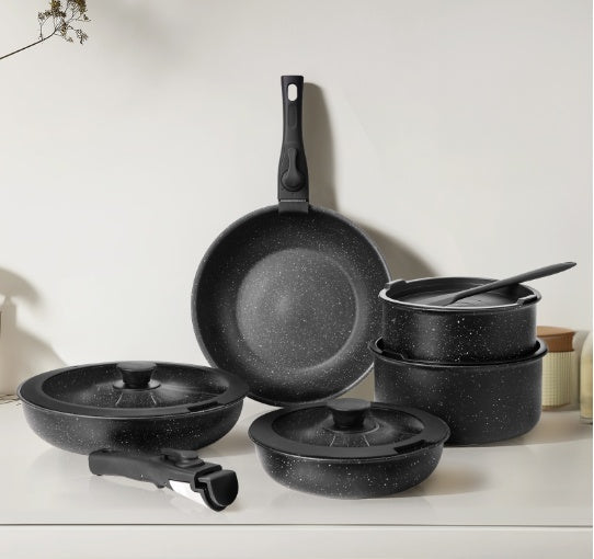 Non-Stick Cookware Set – 12-Piece Granite Pots & Pans with Detachable Handles