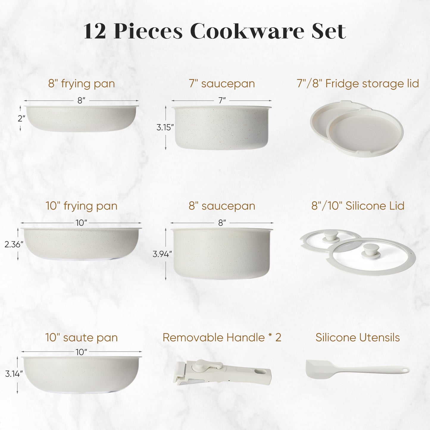 Non-Stick Cookware Set – 12-Piece Granite Pots & Pans with Detachable Handles