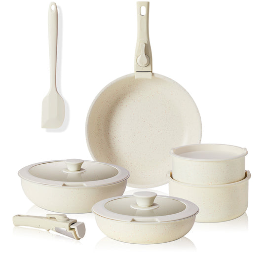Non-Stick Cookware Set – 12-Piece Granite Pots & Pans with Detachable Handles